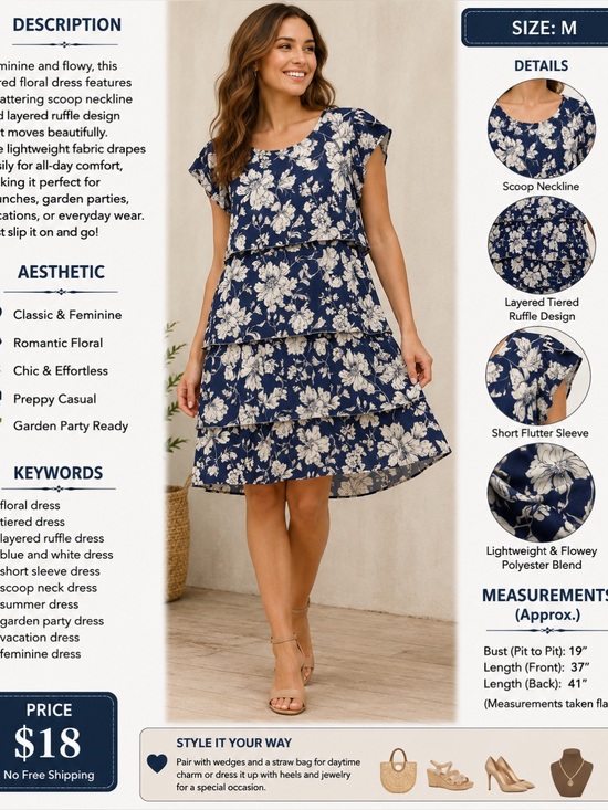 No brand Dresses & Skirts - Women's Blue Floral Midi Dress with White Print